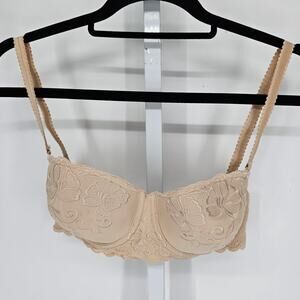 Vtg 1990s Sweet Nothings by Maidenform Sz M Demi Bra Beige Lace